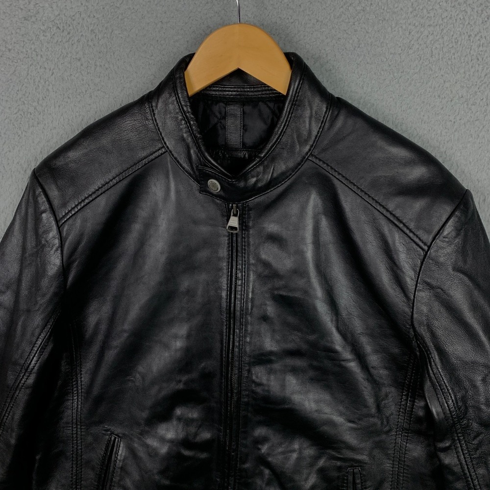 Andrew Marc Leather Moto Biker Jacket‎ Mens Medium M Black Insulated New York